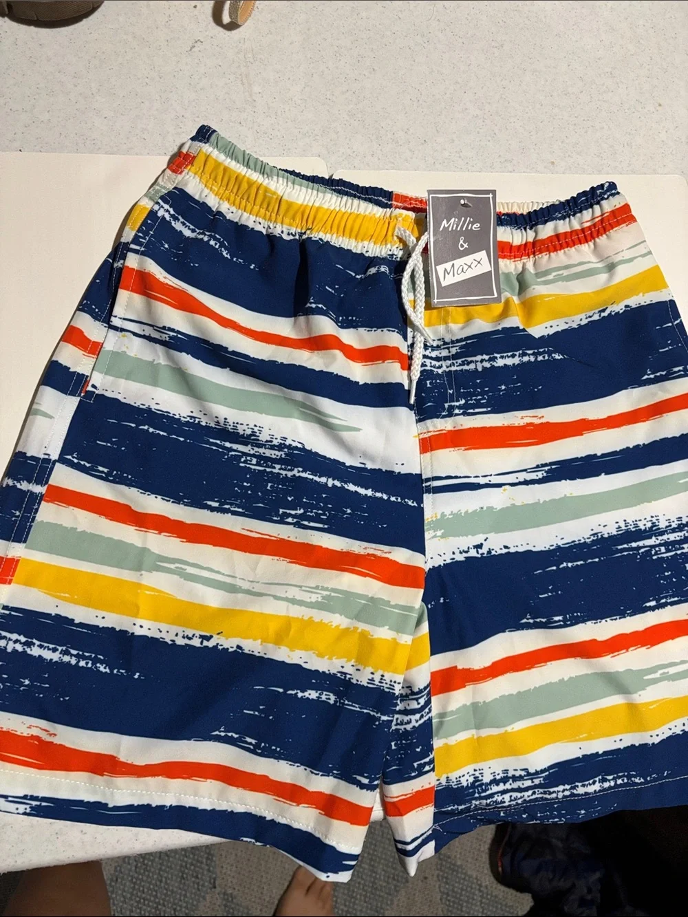 Boys Navy Multi-Stripe Swim Shorts